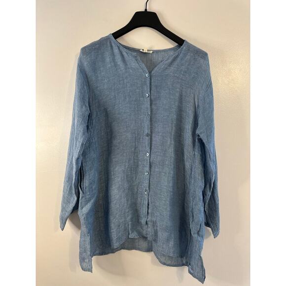 Eileen Fisher Linen Fisherman Core Oversized Long Sleeve Button Up Tunic Large - Picture 1 of 9